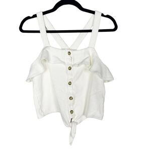 Madewell Texture & Thread Small White Ruffle Tie Front Tank Cotton Button Front
